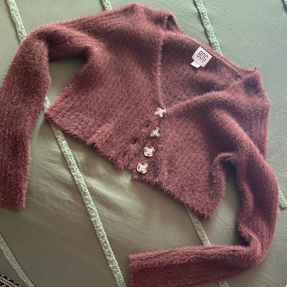 BDG Dark Brown chocolate women’s cropped size small Fuzzy Cardigan